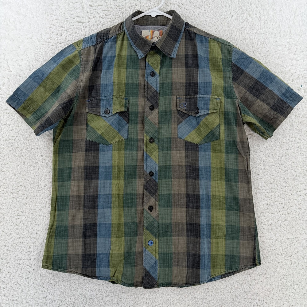 Vintage Ocean Pacific Shirt Mens Medium Green Blue Plaid SS Surf Skate Button Up
